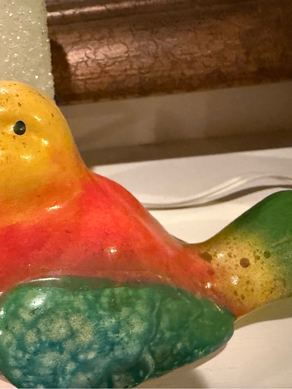 Vintage MCM California Pottery Ceramic Bird Figurine Vibrant Orange/Yellow/Green - Picture 4 of 7